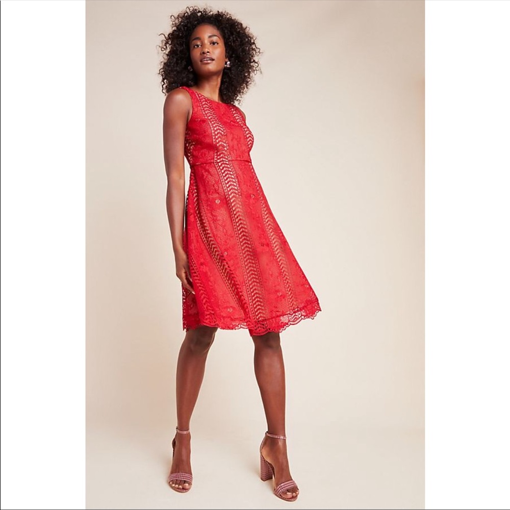 NEW RARE Anthropologie Red mini lace dress - Picture 1 of 7
